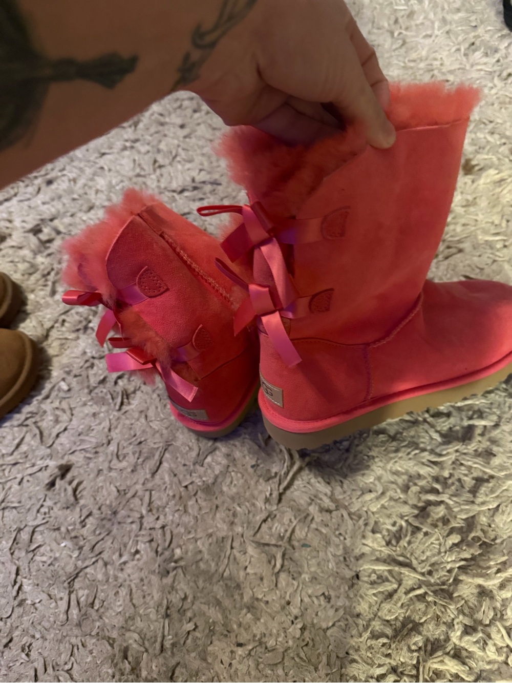 UGG Pink Shearling Back-Bow Suede Boots